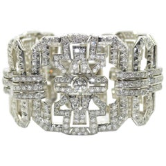 1930s Art Deco Platinum and Diamond French Bracelet, 17 Carat of Diamonds