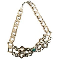 Georg Jensen Early Silver Choker / Necklace with Green Agate