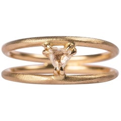 0.27 Carat Rough White Triangle Diamond Double Gold Ring