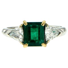 Vintage Estate Colombian Emerald Diamond Gold Ring