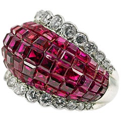 Rare Van Cleef & Arpels Mystery Set Ruby and Diamond Platinum Ring
