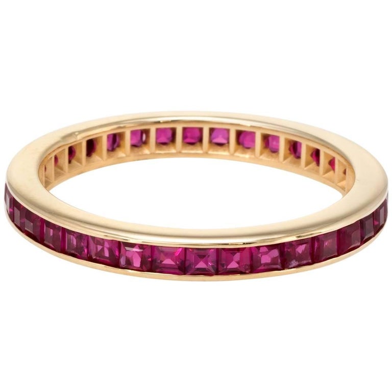 Square Cut Ruby Eternity Ring Vintage 14 Karat Yellow Gold at 1stdibs