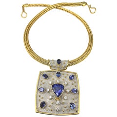 Georgios Collections 18 Karat Yellow Gold Necklace with Tanzanites and Diamonds