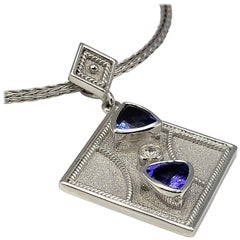 Georgios Collections 18 Karat White Gold Pendant with a Diamond and Tanzanites