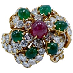 Cartier, French, 9.5 Carat Diamond, Ruby and Emerald Ring