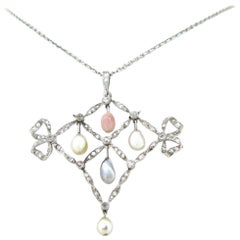 French Belle Époque Edwardian Natural Pearls Rose Cut Diamonds Garland Necklace