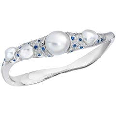 Autore Baroque Pearl and 1.47 Carat Diamond and Sapphire Bangle