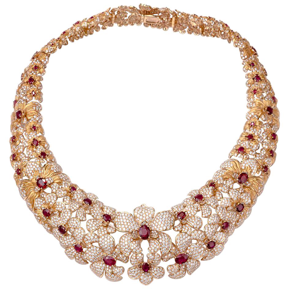 Carrera y Carrera Imperial Seda Collection Orquideas 18K Diamond Ruby Necklace 