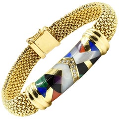 Asch Grossbardt Diamond Inlay Panel Bracelet 14 Karat Yellow Gold
