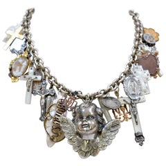 Jill Garber Antique One of a Kind Bohemian Love Token Necklace with Winged Angel
