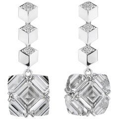 18 Karat White Gold Diamond Brillante and White Topaz Very PC Earrings, Grande