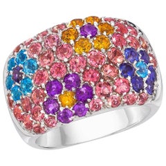 Vaid 18 Karat White Gold Pink Tourmaline and Semi- Precious Flowers Band