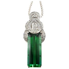 Rare Gem 37.63 Carat AGL Certified Step-Cut Tourmaline Platinum Diamond Pendant