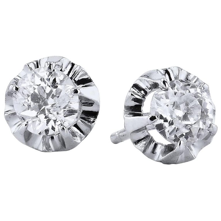1 42 Old Mine Cushion Cut Diamond Stud Earrings For At 1stdibs 1 42 Old Mine Cushion Cut Diamond Stud Earrings For