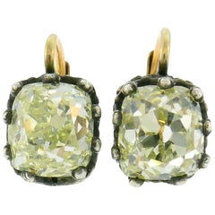Victorian Diamond Silver Gold Drop Stud Earrings, Antique