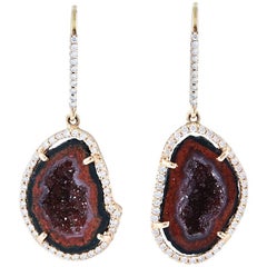 Karolin Rose Gold White Diamond Agate Geode Drop Pavé Hook Earrings