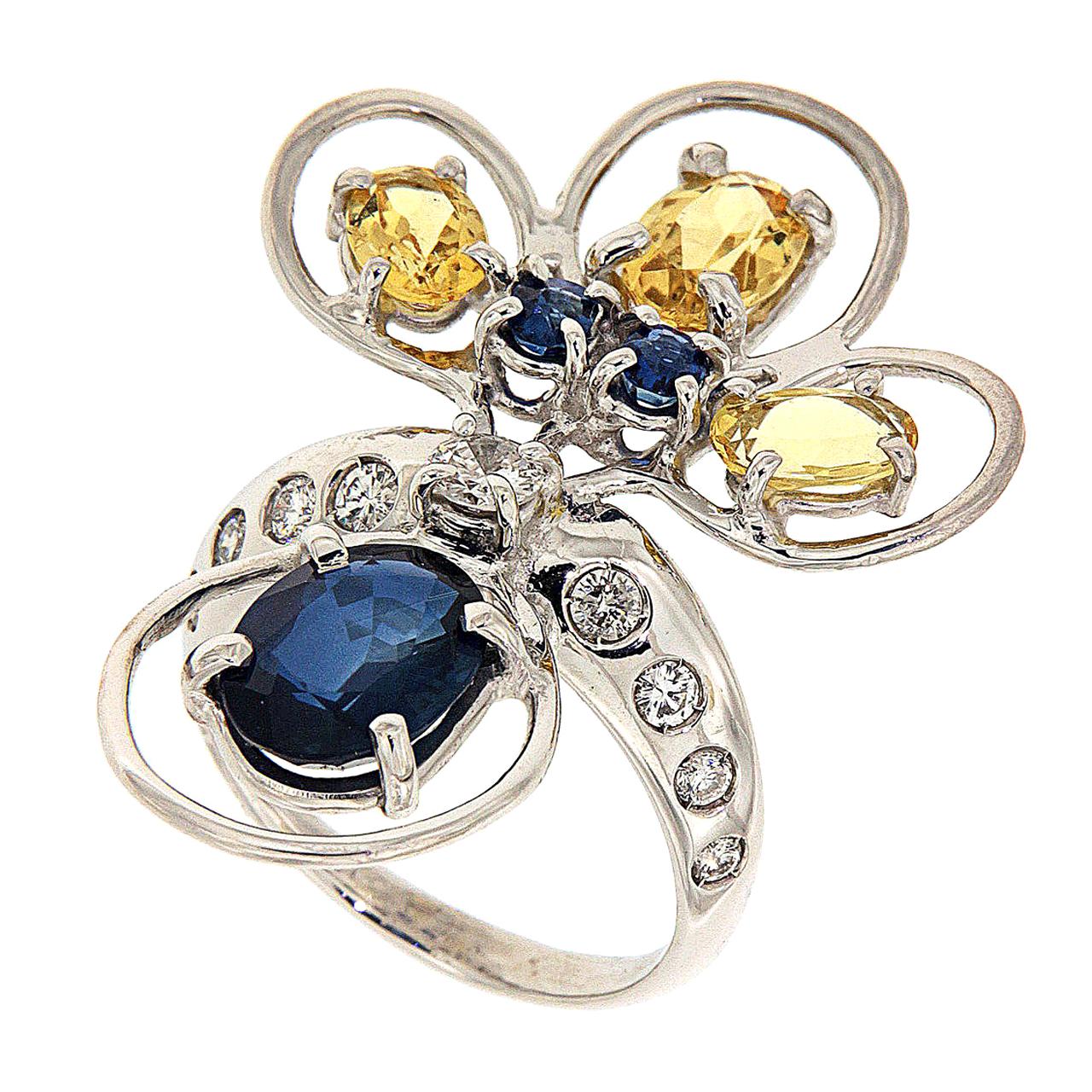 Sapphires Beryls Diamonds Gold Ring Handcrafted In Italy By Botta Gioielli For Sale