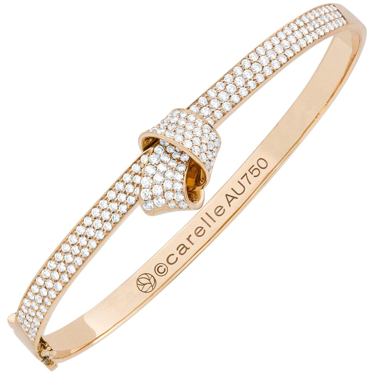 Carelle 18K Rose Gold and 1.64 Carat Pave Diamond Knot Bracelet For Sale