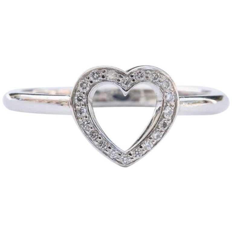 Tiffany and Co. Diamond Open Heart Ring in Platinum For Sale at 1stdibs