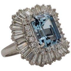 4.51 Carat Aquamarine 3.75 Carat Diamond Ballerina Cocktail Ring/Pendant