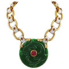 David Webb Ruby, Nephrite Gold Necklace