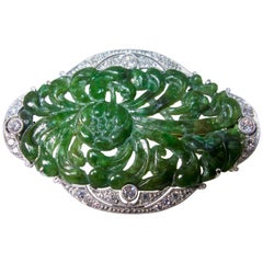 Dreicer & Co. Platinum, Jadeite Jade and Diamond Art Deco Brooch