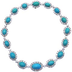 Van Cleef & Arpels Turquoise Diamond Platinum Choker Necklace