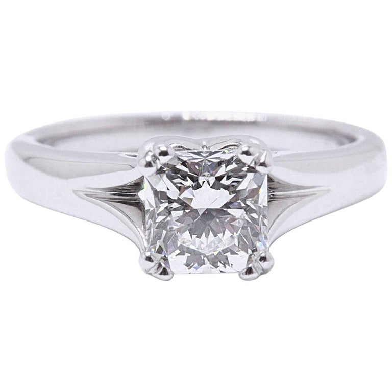 Hearts on Fire 1.62 Carat Cushion Cut Diamond Engagement Ring With