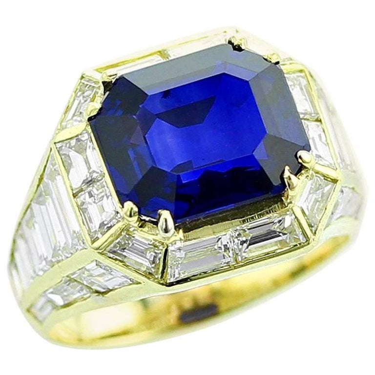 Natural No Heat Burma Sapphire and Diamond Yellow Gold Ring For Sale