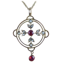 Antique Edwardian Pearl and Paste Necklace, 9 Carat Gold