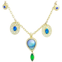 Tsavorite, Australian Opal, Ceylon Sapphire, Diamond and Mabe Pearl Necklace