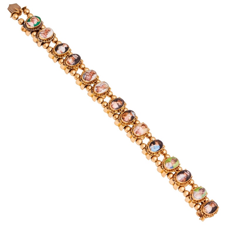 Cameo Multicolor Bead Gold Slide Bracelet For Sale at 1stdibs