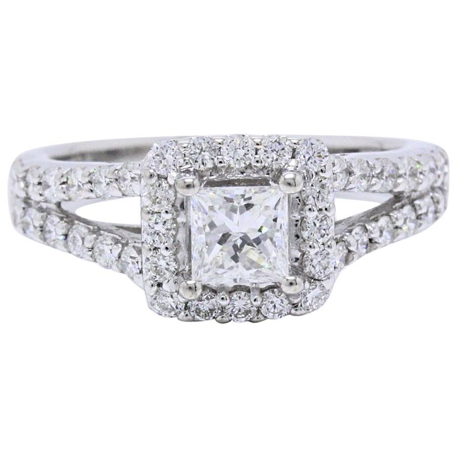 Helzberg Diamond Ring 1.00 Carat Princess and Round Cuts 18 Karat White Gold For Sale