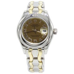 Rolex Ladies Pearlmaster 69329 18 Karat Yellow and White Gold Diamond on Bezel