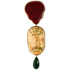 Emerald Gold Fine Carved Antique Japanies Netsuke Pendant Lacquer