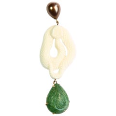 Emerald Drop Carved Bone Natural Pearl Gold Pendant