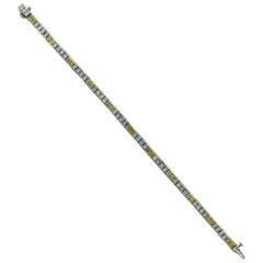 Fancy Yellow and White Diamond Tennis Bracelet in Platinum and 18k 7.25 Carats