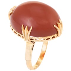 Retro Vintage Large Carnelian Cocktail Ring 18 Karat Yellow Gold