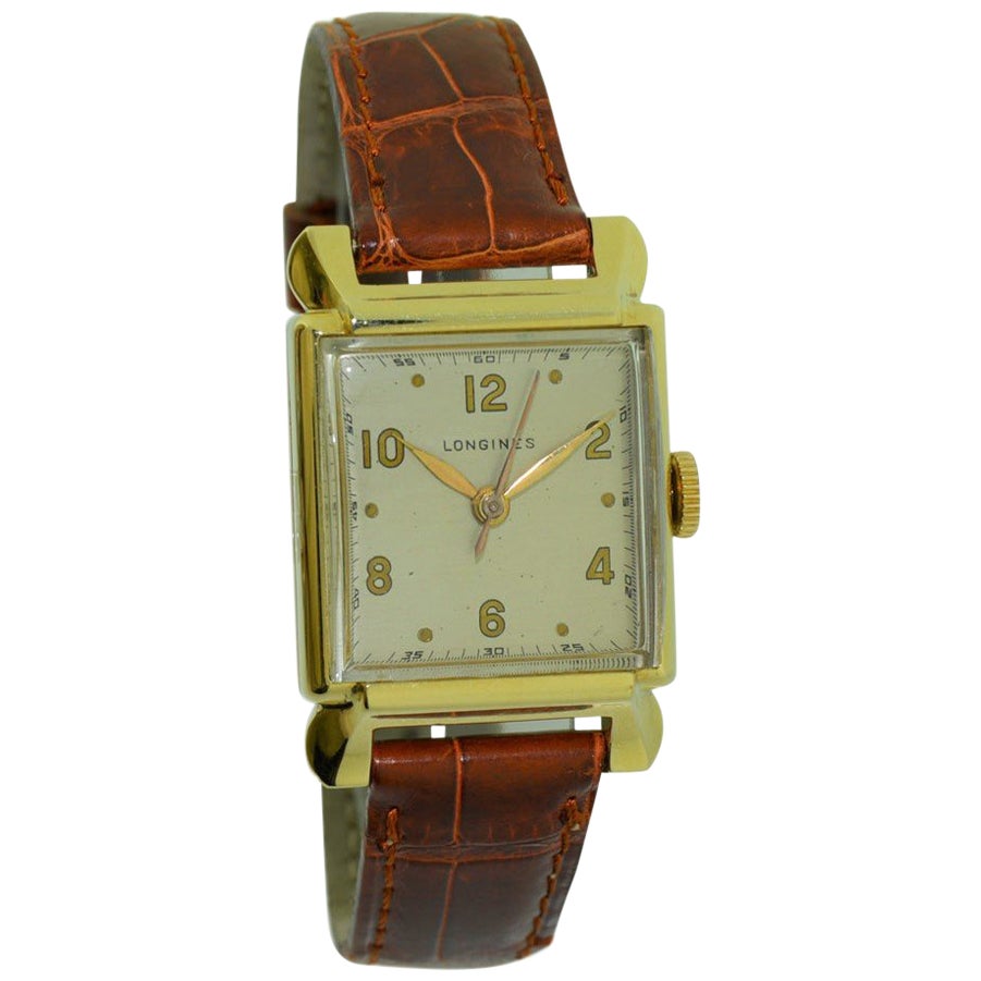 Longines 14 Karat Yellow Gold Art Deco Tank Style Watch with Original ...