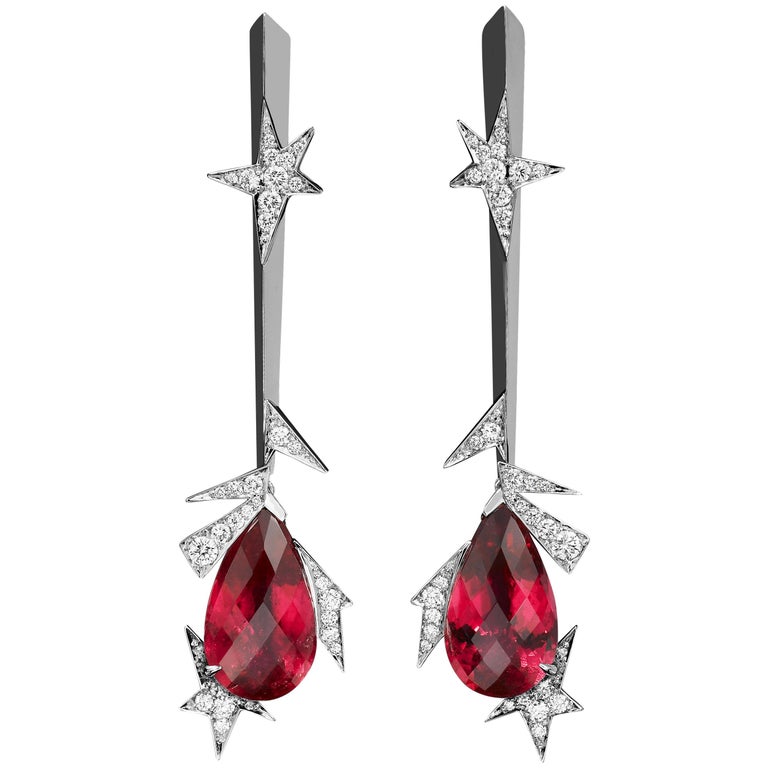 Lorenz Bäumer Rubellites Diamonds White Gold Pendant Earrings For Sale