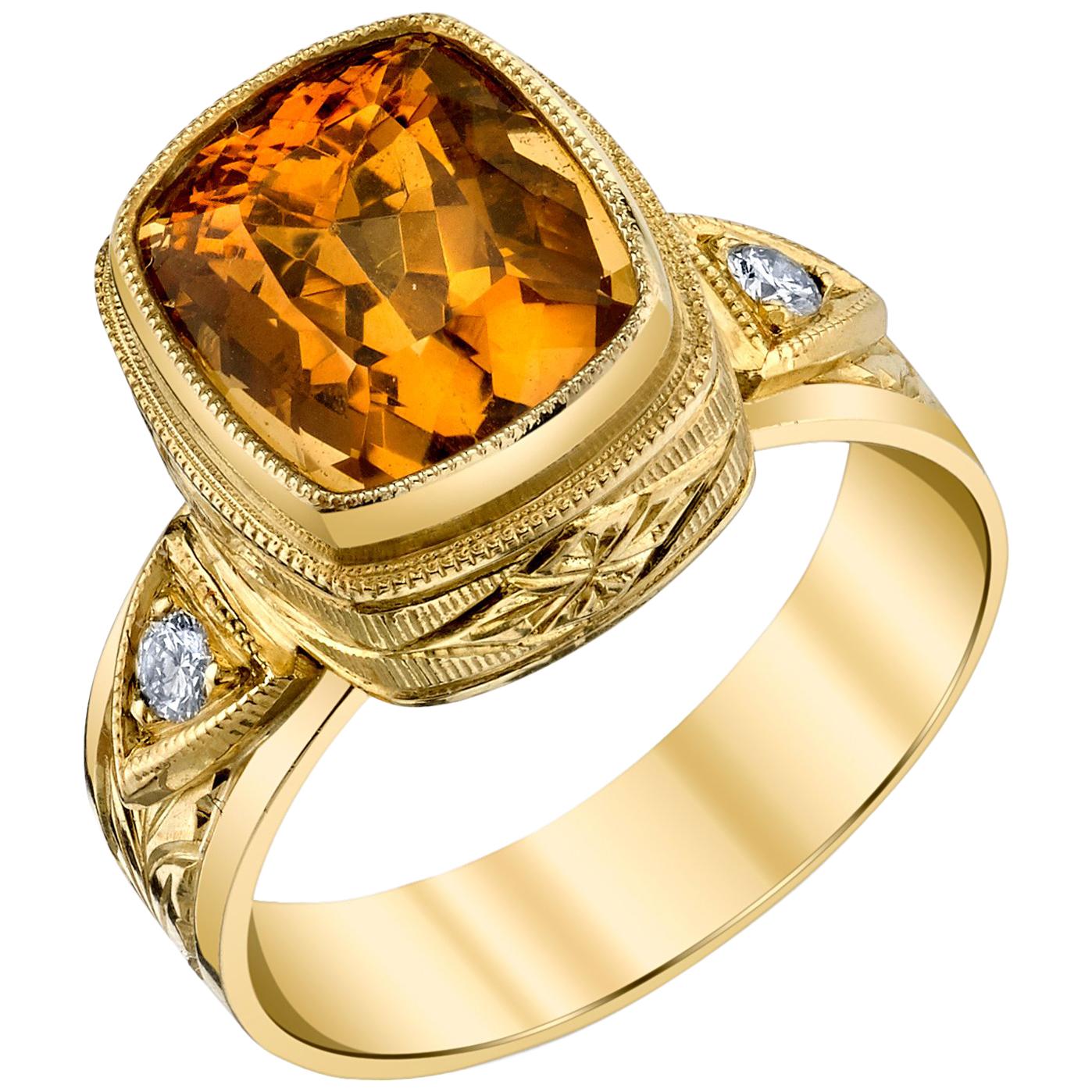 5.73 ct. Orange Zircon and Diamond Band Ring in 18k Yellow Gold For Sale