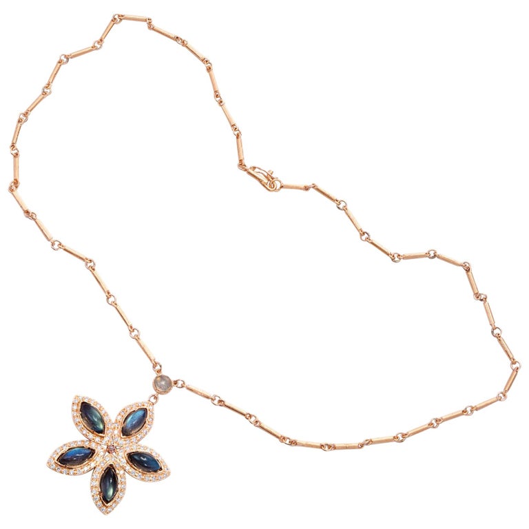 Julez Bryant Rose Gold Rectangular Pendant Necklace For At 1stdibs Irene Neuwirth Labradorite Diamond Rose Gold Pendant Necklace
