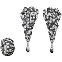 Black Diamonds, White Diamonds, Earrings and Cocktail Ring Suite