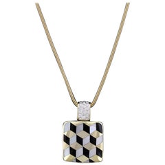 Asch Grossbardt 14 Karat Yellow Gold Mother-of-Pearl, Onyx and Diamond Pendant