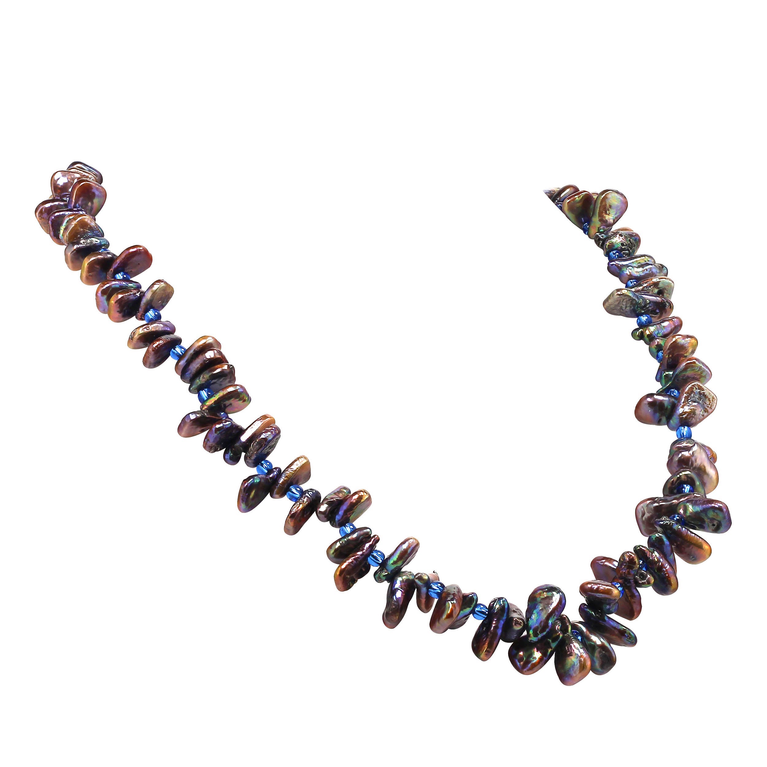 AJD Collana di perle triangolari iridescenti di colore verde-bronzo, pietra di nascita di giugno in vendita