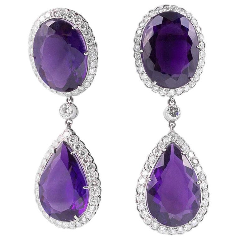 Art Deco Amethyst and Diamond Earrings For Sale