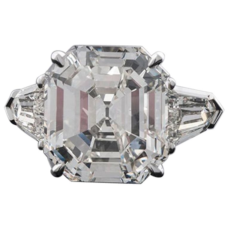 14.03 Carat Emerald Cut Three-Stone Diamond Ring For Sale