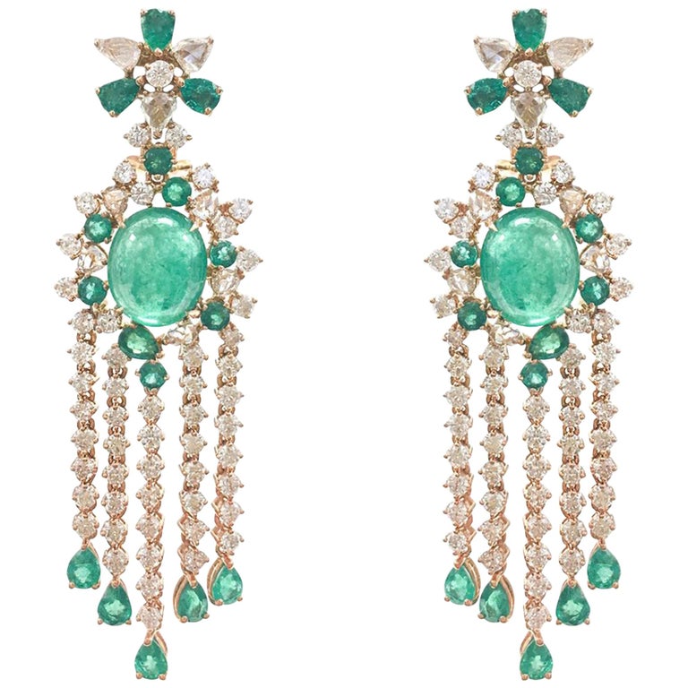 Stephanie Kantis Emerald Diamond Chandelier Earrings For Sale