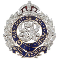 English Platinum and 18 Carat Gold Royal Engineers Brooch