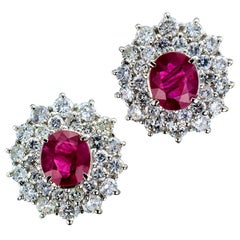 Ruby Diamond Platinum Stud Earrings